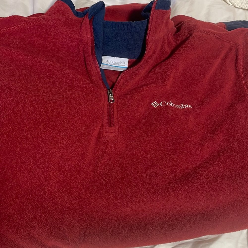 Dark red and blue Columbia quarter-zip sweater size: L